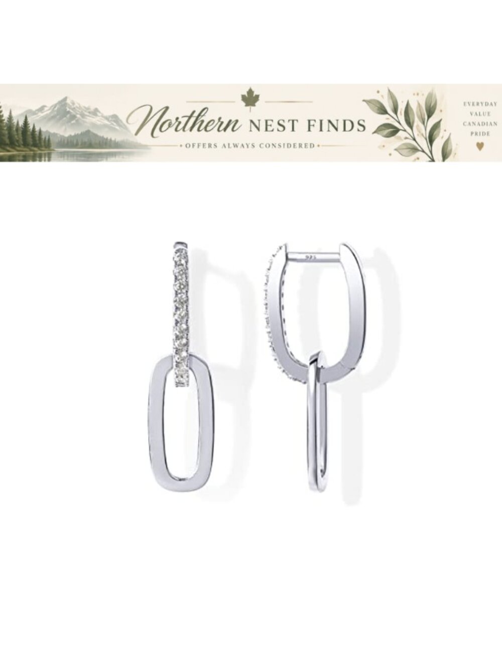 14K Gold Convertible Link Huggie Earrings Cubic Zirconia Two-Toned Rope Drop